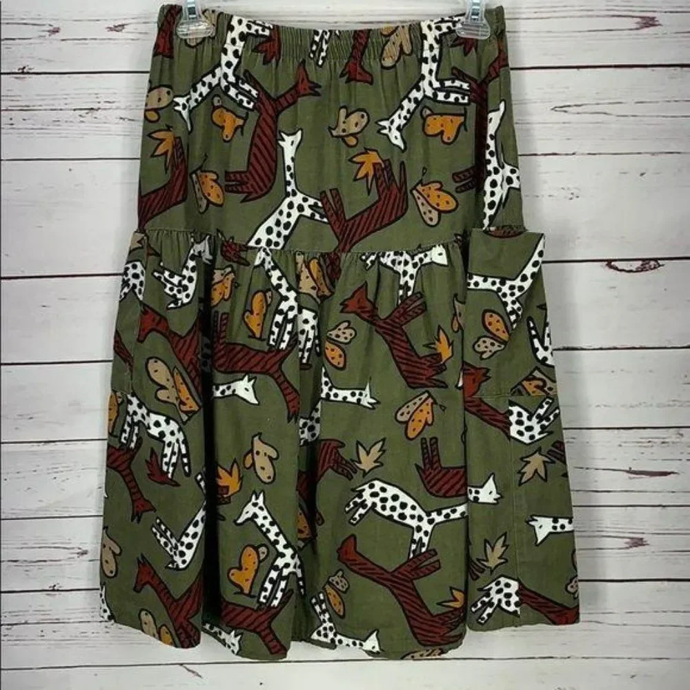 Vintage C.C. Company Women's Cottage Core Animal Print‎ Skirt Set Size Small